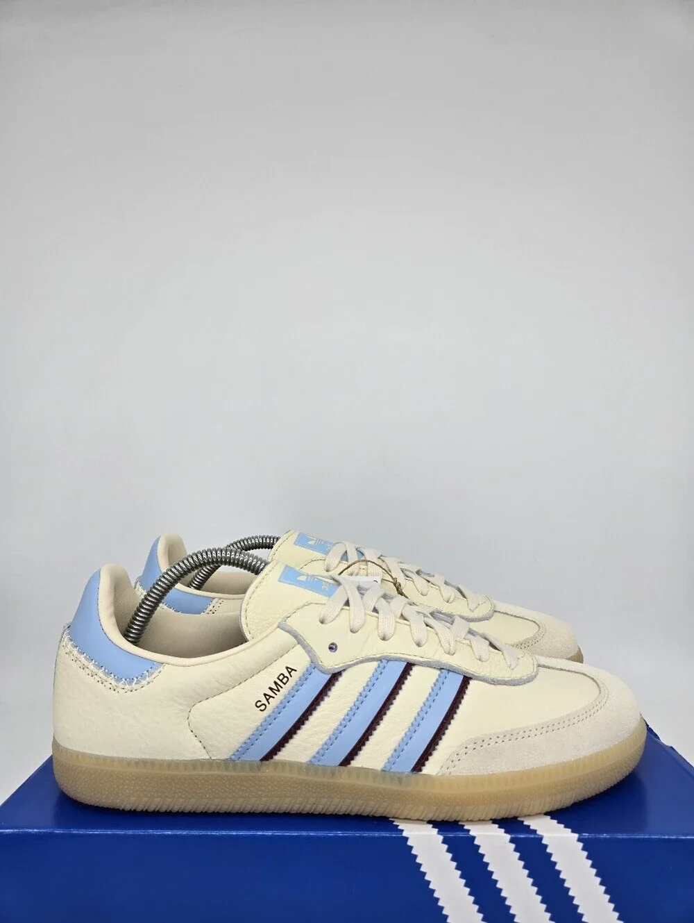 adidas Men's Samba OG JS5041 Wonder White Clear Sky Shadow Red Shoes Size 8.5